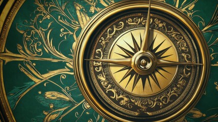 Naklejka premium Detailed Ornate Vintage Compass with Intricate Golden Design