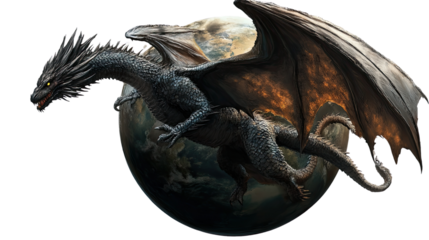 Majestic Black Dragon Soaring Above the World 