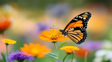 Fototapeta premium Butterflyfriendly garden with wildflowers, milkweed, and nectar plants for attracting pollinators