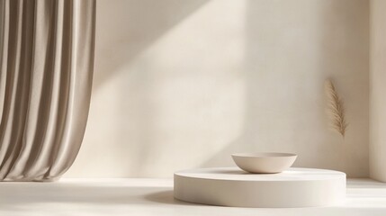 Serene Minimalist Interior Design Studio Setup with Beige Tones and Natural Light