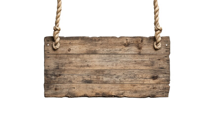 Rustic Wooden Sign Hanging: A weathered wooden sign with frayed rope hangs against a blank backdrop, ready to display your message.  The perfect canvas for crafting a rustic, vintage aesthetic. 