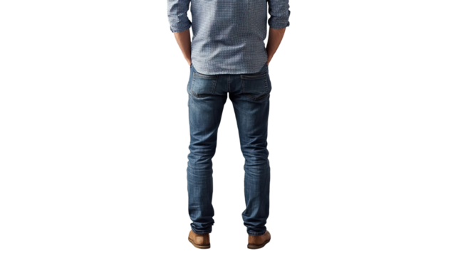 Man from Behind in Jeans and Shirt 