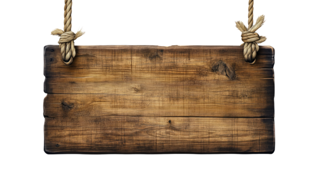 Rustic Wooden Sign: A weathered wooden sign hangs from knotted rope, offering a blank canvas for your message. Its aged texture speaks of stories told and adventures had, inviting you to add your own.