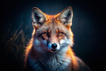 Majestic Red Fox Night Portrait: Posing Under Moonlight