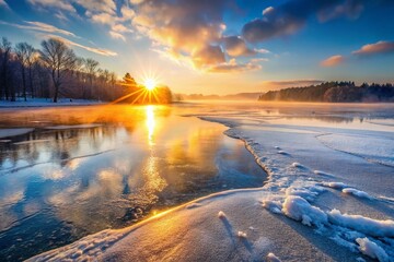 Majestic Sunrise over Icy Lake - Winter Landscape Photography