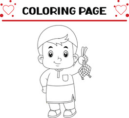 cute muslim boy coloring page for kids