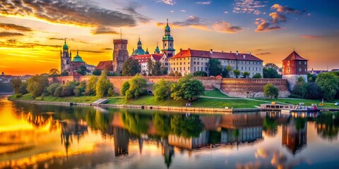 Obraz premium Majestic Wawel Castle Sunrise in Krakow, Poland - Panoramic View