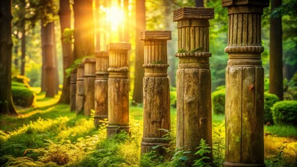 Naklejka premium Majestic Wooden Pillars: High-Resolution Stock Photo of Ancient Architecture