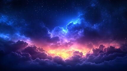 Colorful clouds and vibrant sky at twilight over tranquil horizon