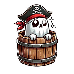 Cartoon-style illustration of an adorable pirate theme with a clean white background, capturing a playful and whimsical nautical vibe for fans of pirates, cats, and minimalist designs