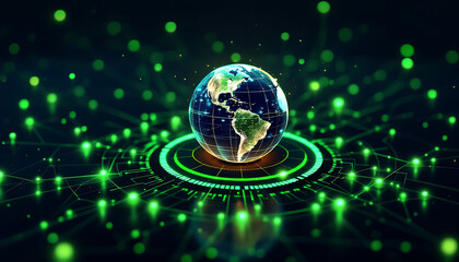 Obraz premium Global Connectivity: A Futuristic Visualization of Earth's Digital Network