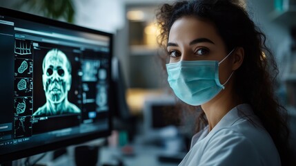 Healthcare Professional Analyzing Medical Data on Computer Screen
