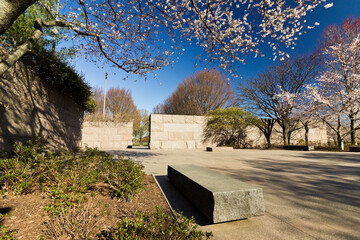 Springtime scene from the first open-air room at the Franklin Delano Roosevelt Memorial, Tidal Basin, Washington DC