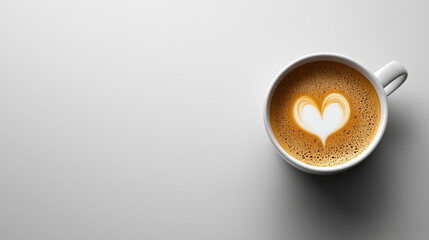 Enjoy a moment of warmth on Valentine's Day with a white coffee cup adorned with heart-shaped foam, symbolizing love and connection