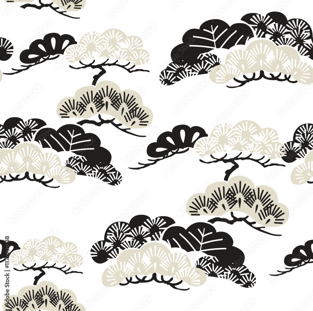 Wall mural brush stroke object with japanese wave pattern vector. black texture banner in asian style.