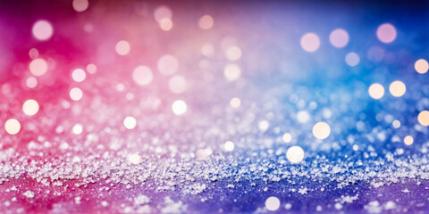 Sparkling Winter Background with Pink and Blue Bokeh Lights.