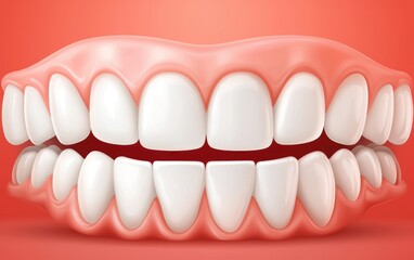 Obraz premium A close-up view of white teeth against a pink backdrop, highlighting dental health and hygiene.
