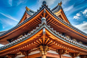 Minimalist Japanese Temple Shrine Ornate Roof Detail - Stock Photo