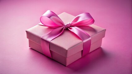 Fototapeta premium Minimalist Pink Gift Box with Elegant Bow on Soft Pink Background - Elegant Present Stock Photo