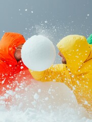 Energetic Snow Football Match Vibrant Jackets and Icy Breath