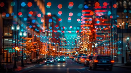 Obraz premium Vibrant american flag illuminated by colorful bokeh lights in stunning patriotic hues