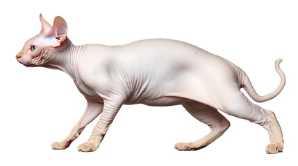 Obraz premium Hairless Sphynx Cat Portrait: A captivating close-up portrait of a purebred Sphynx cat, showcasing its unique hairless appearance and expressive gaze.