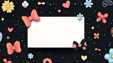 Colorful digital background with bows and flowers for invitations or announcements.