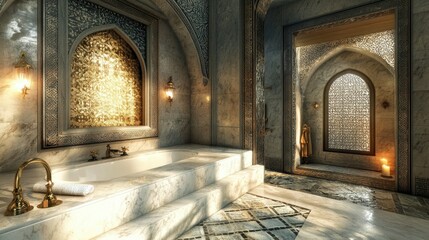 Obraz premium Opulent Moroccan Bathroom: A Luxurious Spa Retreat