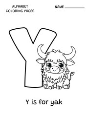 English alphabet coloring page Y is for yak