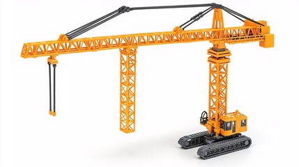 Construction crane model in bright orange color with intricate details and design