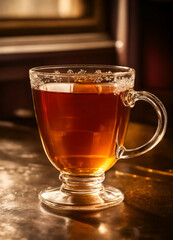 A delicious luxury glass cup of tea,a cup of tea