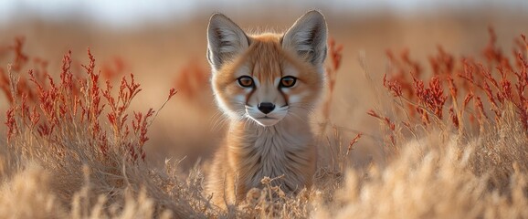 Obraz premium Adorable Kit Fox Pup in Desert Grassland