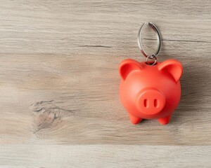 Heartshaped keychain attached to a piggy bank, blending love and financial security, romantic yet practical tone