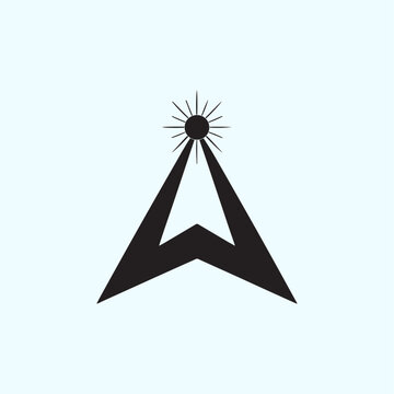 Minimalist Black Mountain Peak Logo with Radiant Sunburst