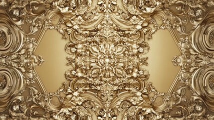 Stunning Golden Baroque Architectural Design. Exquisitely Detailed Ornate Wall Decor. Rich Gold Relief Paneling. Perfect for Luxury Interiors. Elegant Wall Art.  A Showstopper for Any Room.