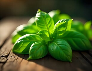 Obraz premium fresh basil leaves on the table, basil leave closeup