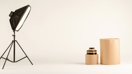 photography studio, softbox lighting, studio equipment, product photography, Photography setup studio equipment image minimalist environment side view creative process