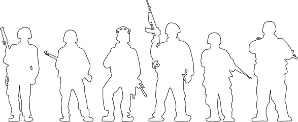 sketch vector illustration silhouette design of armed forces soldiers to fight on the battlefield.eps