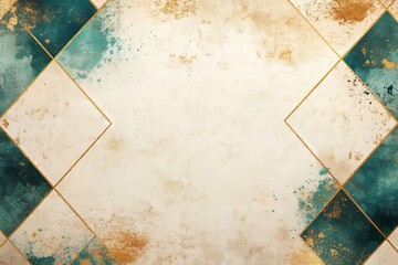 Abstract art with teal and gold geometric patterns in a sophisticated design.