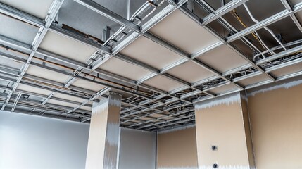 Installing suspended ceiling grid system with electrical wiring and lighting