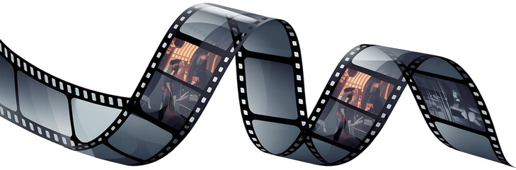 Black and white movie film and movie film, roll illustration.