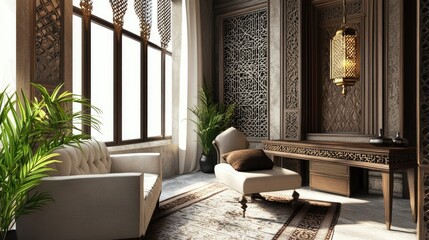 Serene Islamic Interior Design: Luxurious Room with Intricate Details