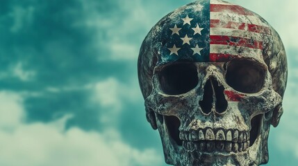 Weathered skull with American flag design symbolizing a fusion of art, culture, and national representation.