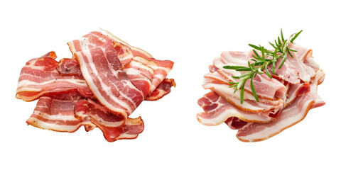 Obraz premium Fresh Bacon Slices Collection with Herbs Isolated on Transparent Background