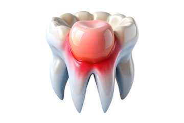 Sore tooth amidst healthy teeth isolated on transparent background. png