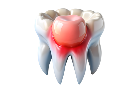 Sore tooth amidst healthy teeth isolated on transparent background. png