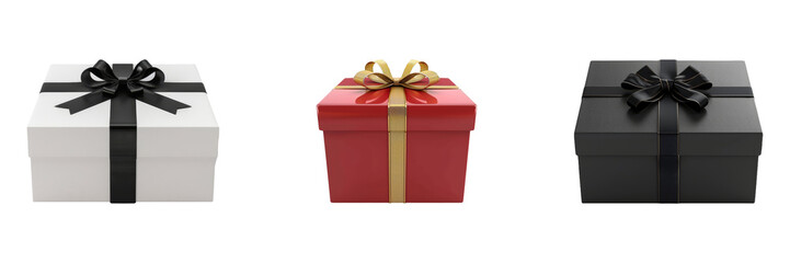 Obraz premium Gift Box Collection in Different Wrapping Isolated on Transparent Background