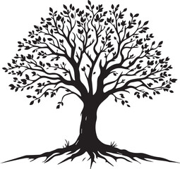 Black tree of life spreading roots and branches
