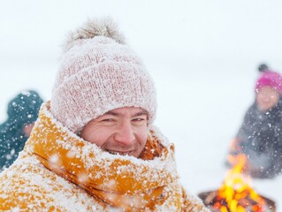 Winter Community Bonding Resilience and Warmth in a Snowy Blizzard Gathering
