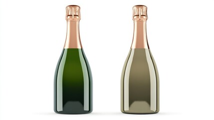 Two Champagne Bottles Studio Shot, White Background, Mockup